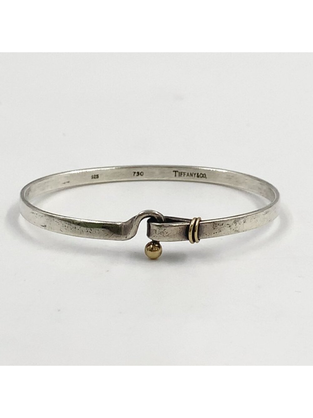 Tiffany & Co Hook Eye Yellow Gold Silver Bangle Bracelet